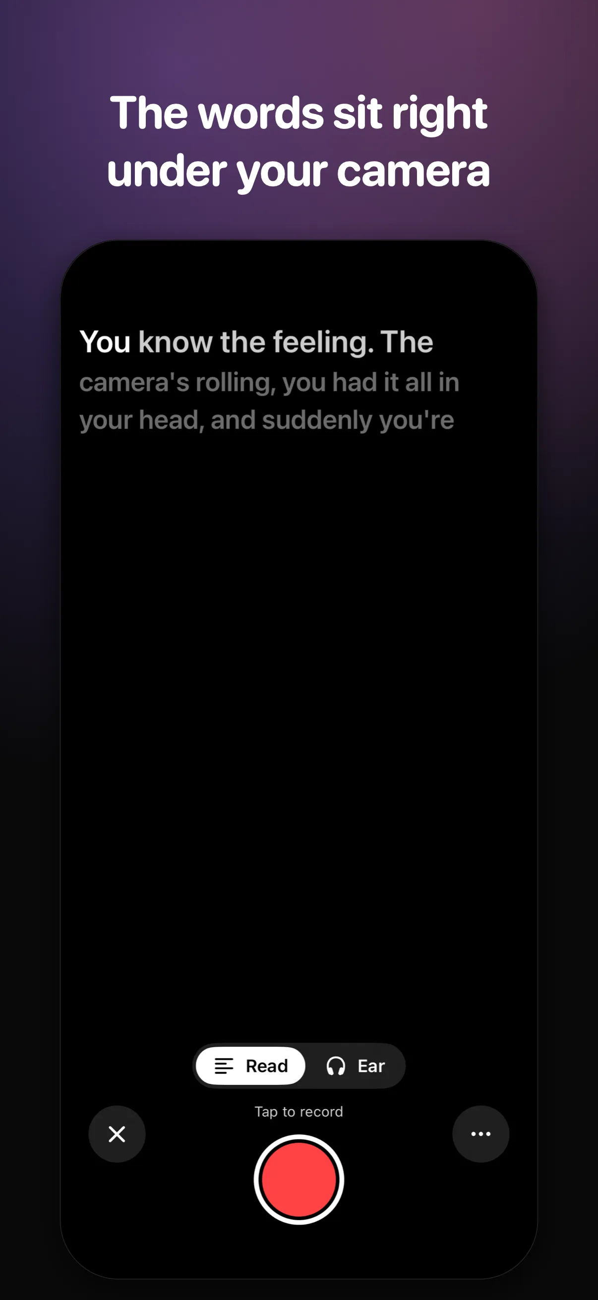 ezprompter on iPhone: the words sit right under your camera
